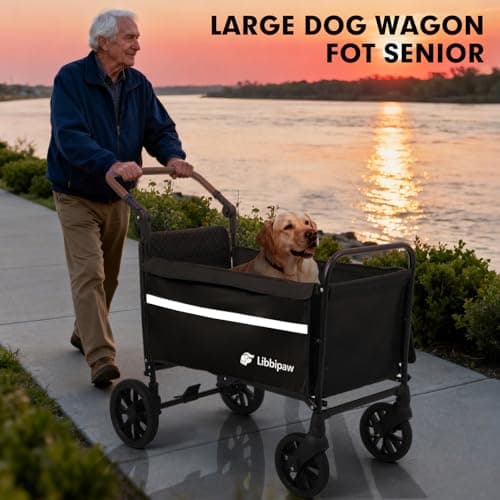 Libbipaw Dog Wagon for Medium & Large Dogs, Foldable All-Terrain Dog Stroller Wagon with Ramp, Adjustable Handle, One-Step Brake, Heavy Duty Pet Wagon (Black) - Thumbnail 5