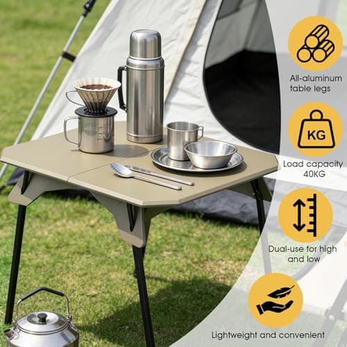 ele ELEOPTION Portable Folding Camping Table Aluminum Legs Fold up Lightweight Outdoor Ultralight Small Foldable Camping Table with Carrying Bag for Beach Picnic Grilling Hiking Fishing Green - Thumbnail 6