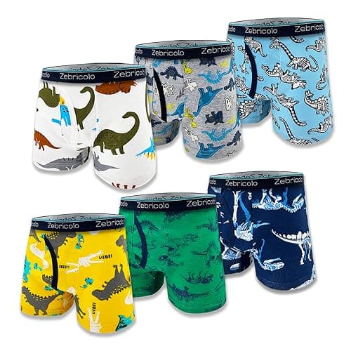 zebricolo Dino Theme Boys Boxer Briefs - Soft Cotton Boys Underwear Size 7-10T, Elastic Waistband, 6-Pack Random - Image 1