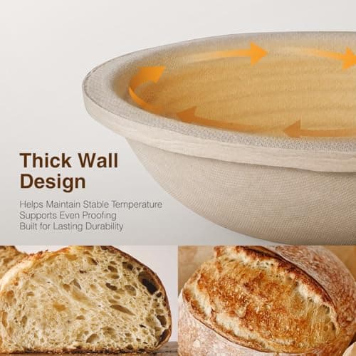 BAVIFY Sourdough Starter Kit, Banneton Bread Proofing Baskets Set, Sourdough Bread Baking Supplies Making Tools with Dough Scraper, Whisk, Bread Lame, Recipe, Wood Pulp Banneton - 2 Round Gift Set - Thumbnail 3