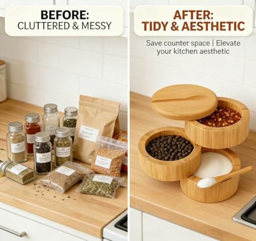 DegoCython 3-Layer Bamboo Salt Container with Magnetic Lid and Spoon, Large Capacity 10.5 Oz (Approx 287.7g) - Ideal for Celtic Sea Salt, Redmond Real & Pepper Storage - Thumbnail 3