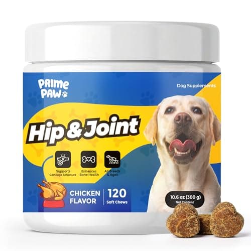 PrimePaw Hip & Joint Supplement for Dogs with Glucosamine Chondroitin MSM, Advanced Mobility Chews for Pain, Supports Healthy Joints, Chicken Flavor, for All Breeds and Sizes, 120 Count
