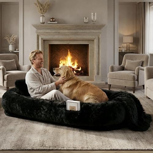 Human Dog Bed, Oversized Plush Lounger Bed with Plump Pillow and Blanket, 71" x 45" x 12" Long Plush Polyester Floor Nest for Relaxing, Napping, Reading, and Family Cuddle Time - Black - Image 1