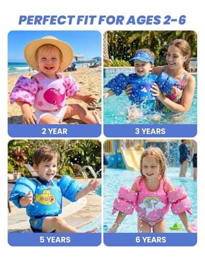 Gogokids 2-in-1 Toddler Swim Vest Pool Floaties for Kids[CPC Certified & Remove Crotch Strap]Puddle Float Jumper 24-66 Pounds, Toddler Arm Floaties Swim Jacket Water Wings for kids Boys Girls Swimmies - Thumbnail 4