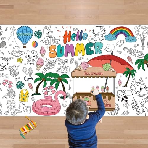 Summer Giant Coloring Poster/Tablecloth - Summer Toys - 30 x 72 Inches Jumbo Paper Coloring Banner - Kids Crafts Activities Gifts Games Ice Cream Party Favors Birthday Decorations - Travel Essential - Image 1