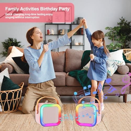 Kids Karaoke Machine Toy for Ages 3-12, Rechargeable Portable Bluetooth Speaker with 1 Wireless Microphone, LED Light Up Voice Changer, Christmas Birthday Gift for Boys Girls Grandkids (Pink - 1) - Thumbnail 6