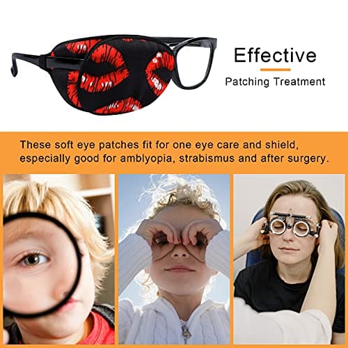 eZAKKA Eye Patches for Adults, Eye Patch for Glasses, Silk Medical Eyepatch for Lazy Eye Patches for Women Amblyopia Strabismus and After Surgery (Red Lips + Claret) - Thumbnail 6