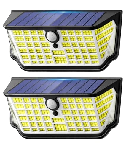 TuyLuxe Solar Lights Outdoor Waterproof, 7000K & 326 LED Solar Motion Sensor Outdoor Lights 300° Angle & 3 Lighting Modes, Solar Security Flood Lights for Outside Fence Wall Yard Deck 2 Pack - Image 1