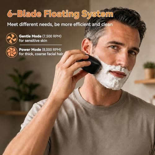 6-Blade Foil Shaver for Men, Portable Electric Razor Beard Trimmer - Thumbnail 2