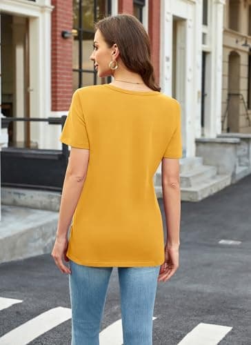 Herou Women's Tops Round Neck Short Sleeve Cute T Shirts Flowy Casual Teen Girls Tees Summer Ginger XX-Large - Thumbnail 5
