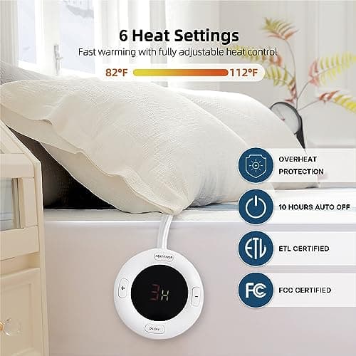 Gotcozy Heated Mattress Pad King Size Dual Control - Electric Mattress Pad Fit up to 15‘’ with 6 Heat Setting & 10 Hour Auto Off ETL Certified Machine Washable(Blue) - Thumbnail 5