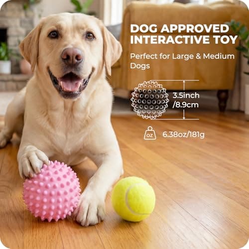 Apasiri Interactive Dog Toys for Large & Medium Dogs: 3.5" Bacon Flavored Squeaky Balls for Dogs, Tough Durable Spiky Rubber Bouncy Dog Toys Balls, Floating Outdoor Fetch Dog Toy, Pink Dog Balls Gifts - Thumbnail 6