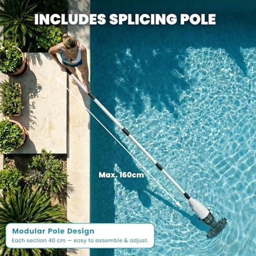 Handheld Pool Vacuum with Telescopic Pole, Updated Cordless Pool Cleaner with Powerful Suction 15 GPM, Ideal for Leaves Dirt Sand Debris, for Hot Tubs Spas Above Ground Pools Inground Pools, Off-White - Thumbnail 3