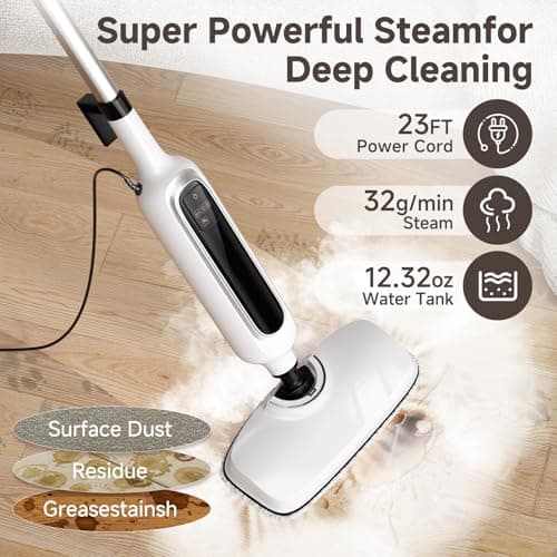 12-in-1 Steam Mop, Detachable Handheld Steam Cleaner for Home, 23FT Cord, 3 Steam Modes & LED Display, Steam Mops for Floor Cleaning, Bathroom, Windows, Sofas, Clothes, Tile Grout, Carpets, Furniture - Thumbnail 3