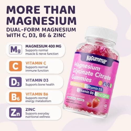 Magnesium glycinate 400mg Gummies ，High Absorption Magnesium Glycinate- Sugar Free Vegan Gummies for Adults with Vitamin D3, Zinc - Sleep, Stress ，Bone & Memory Support - 60 Count Raspberry - Thumbnail 4
