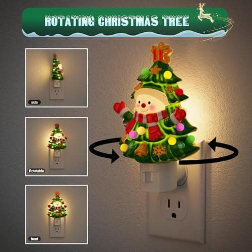 JandCase Christmas Tree & Snowman Night Light, 3000K Night Lights Plug into Wall,Cute & Funny Ceramics Christmas Night Light for Kids, 360° Rotatable for Home Party Decor,1 Pack - Thumbnail 4