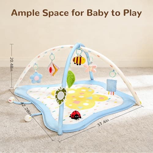 Pamo Babe Baby Play Gym & Activity Mat, Tummy Time Mat with 8 Montessori Toys, Non-slip Foldable Baby Playmat for Stage-Based Development, Machine Washable Baby Gym Play Mat for Newborn Essential Gift - Thumbnail 5