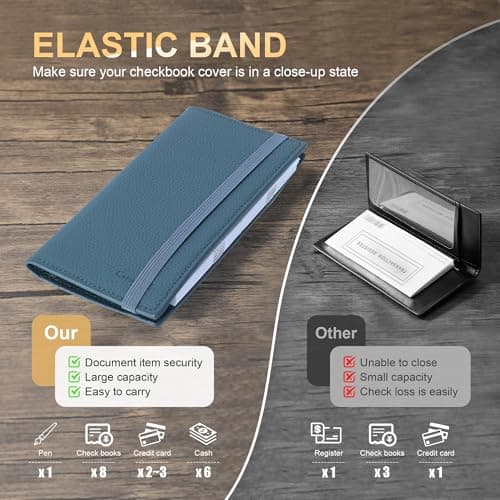 CASMONAL Checkbook Covers for Personal Checkbook Holder RFID Blocking Premium Leather Checkbook Cover for Duplicate Checks - Thumbnail 4