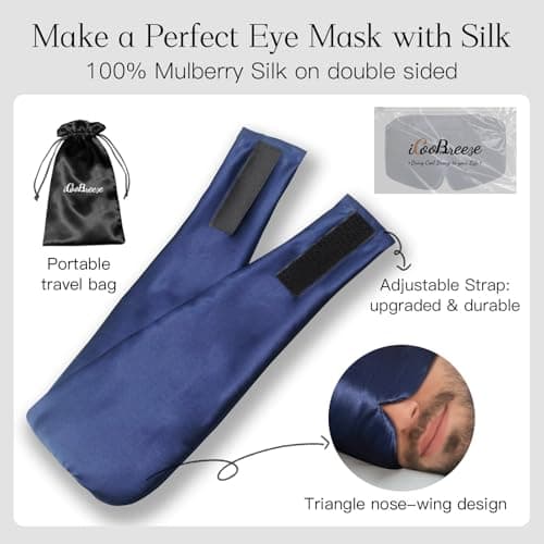 iCooBreeze 100% Natural Silk Eye Mask for Women Men, Soft Pressureless Cooling Blackout Eye Covers for Sleeping, Large Size Sleep Mask fits All Heads Adjustable, 1PC, Navy Blue - Thumbnail 6