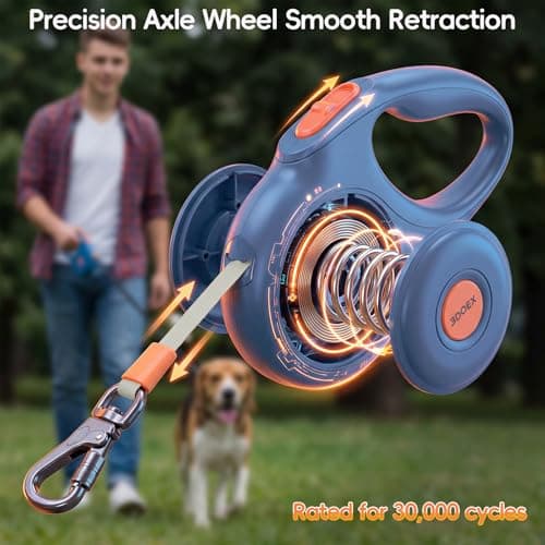 Retractable Dog Leash 16FT for Small & Medium Dogs, Sturdy Heavy-Duty Nylon Tape with Secure Locking Carabiner & Poop Bag Holder, Smooth One-Hand Control, Anti-Slip Handle, Tangle-Free Design (Blue) - Thumbnail 2