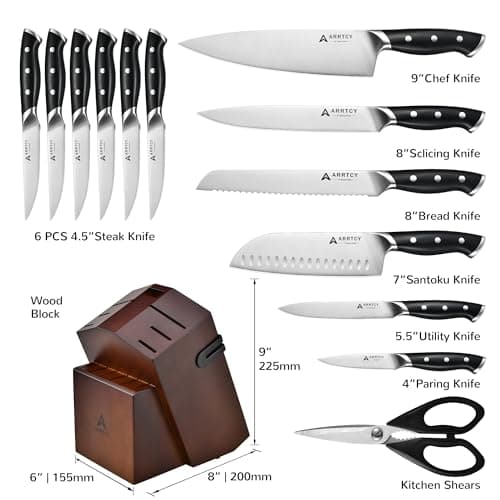 Arrtcy Knife Set with Block, Kitchen Knife Set 15-Piece with Sharpener - High Carbon Stainless Steel Dishwasher Safe Knives with Ergonomic Handles for Chef & Home - Thumbnail 2