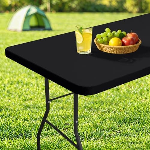 homing Rectangle Table Cloth Cover, Waterproof Polyester Elastic Fitted Tablecloth, Fits for 6 Foot Folding Tables, Washable Table Protector for Picnic, Camping, Outdoor, Easter (Black, 30" x 72") - Image 1