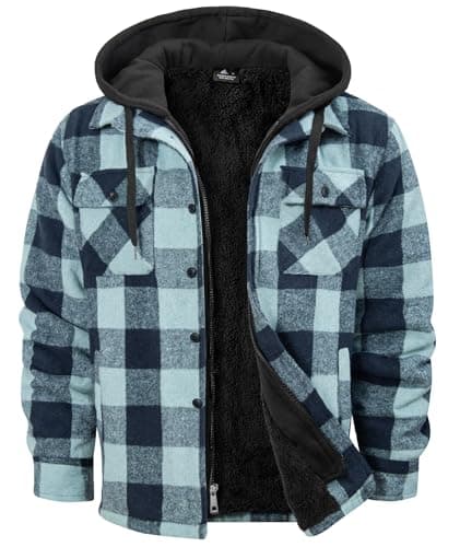 Dekomere Men's Thick Fleece Plaid Jacket Flannel Shirts Sherpa Lined Full Zip Up Hoodie Winter Coat with Pockets