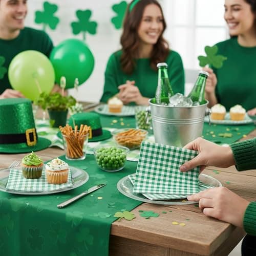NatNarr 80 Pcs Gingham Napkins, 6.5X6.5 Inch St Patricks Day Napkins Disposable Green and White Checkered Napkin for St Patrick's Day, Golf Party, Picnic - Thumbnail 4