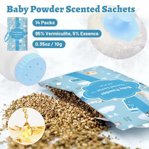 STRN Scented Sachets for Drawer and Closet, Baby Powder Scent Long-Lasting Sachets, 14 Packs for Home Fragrance, Small Space Air Freshener for Wardrobes - Thumbnail 2