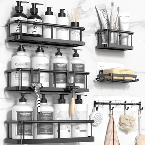 YASONIC Shower Caddy Adhesive, 100% Rustproof Shower Organizer with Soap Holder, Large Capacity Shower Shelves for Inside Shower, No Drilling Bathroom Organizers and Storage for Home Decor 6 Pack - Image 1