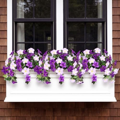 AMORISE 3PCS Hanging Artificial Flowers with Basket, Morning Glory Patio Decorations Outdoor Fake Hanging Decoration, Look Real UV Resistant Artificial Flowers for Outdoor Porch Patio Balcony(Purple) - Thumbnail 5