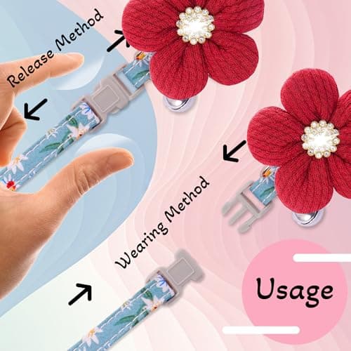 Medium Dog Collar with Flower, Dog Collars for Medium Dogs Collar for Girl Cute Dog Collar with Bell, Adjustable Length - Thumbnail 6