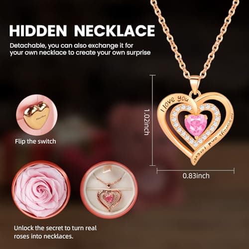 mountova Romantic Teddy Bear with Preserved Rose, Real Rose in Elegant Gift Box with Necklace for Women, Bear Roses Gifts for Mother's Day,Weddings,Valentine's Day,Anniversary,Birthday, Pink - Thumbnail 6