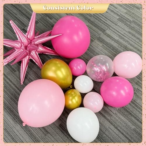 Pink White Gold Balloon Garland Arch Kit, 140Pcs Hot Pastel Pink Gold White Confetti Balloons With Stars for Birthday Wedding Birdal Shower Gender Reveal Graduation Party Decorations - Thumbnail 6