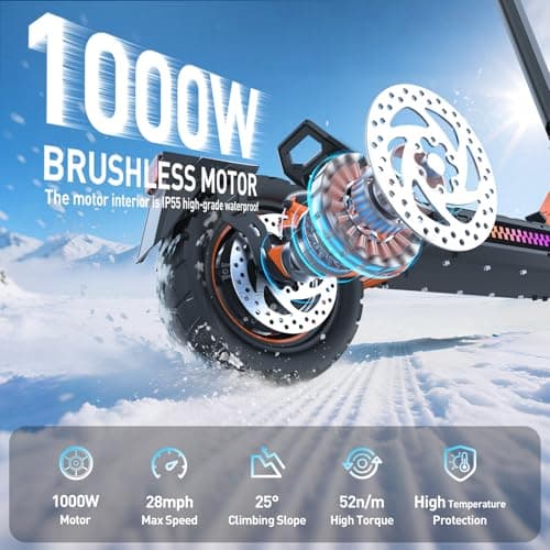 Electric Scooter aldults, 10" Tires, 1000W Brushless Motor, Top Speed 28 MPH, 28 Miles Max Range, Smart APP, Max 330lbs Load, 4.9in Display, Folding E Scooter（Upgraded Shock Absorption） - Thumbnail 2