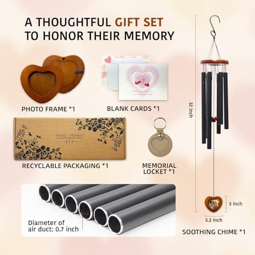 Memorial Wind Chimes with Wooden Photo Frame, 32 Inch Sympathy Windchime Outdoors for Loss of Loved One, Personalized Berevement/Memorial Gifts for Loss of Mother, Father, Husband, Friend, Pet - Thumbnail 3