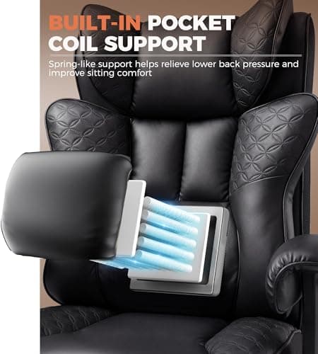 GTPLAYER Big and Tall Office Chair Wide Ergonomic Gaming Chair with Deluxe Embossing Designed Leather with Foot Rest,150°Reclining Adjustable Soft Armrests Pocket Spring Back Support and Pillow - Thumbnail 4