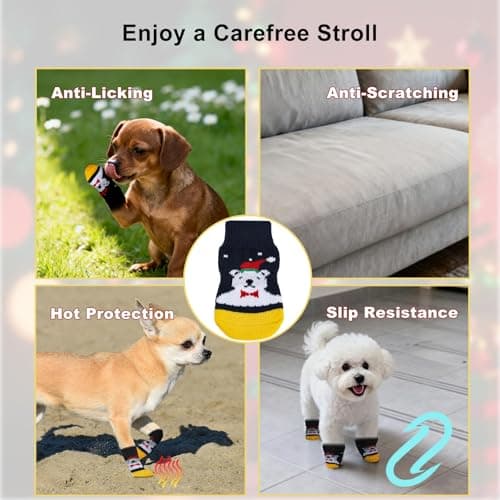PETLOFT 4Pcs Anti Slip Dog Socks to Prevent,Dog Shoes for Hot Pavement & Floor Traction,Protective Dog Booties for Small, Medium & Senior Dogs, Blue Bear Cub, L (1.38" W x 3.54" L) - Thumbnail 3