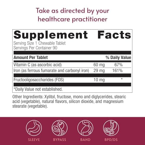 Bariatric Advantage Chewable Iron 29 mg - for Bariatric Surgery Patients - Iron with Vitamin C - No Iron Taste - Ferrous Fumarate & Carbonyl Iron Supplement - Passion Fruit - 90 Count - Thumbnail 4