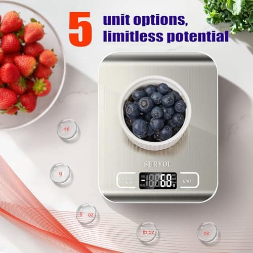 SURYOL Food Kitchen Scale High-Precision Digital Scale Accurate Weighing for Baking & Cooking Enthusiasts (Silvery & Black) - Thumbnail 2