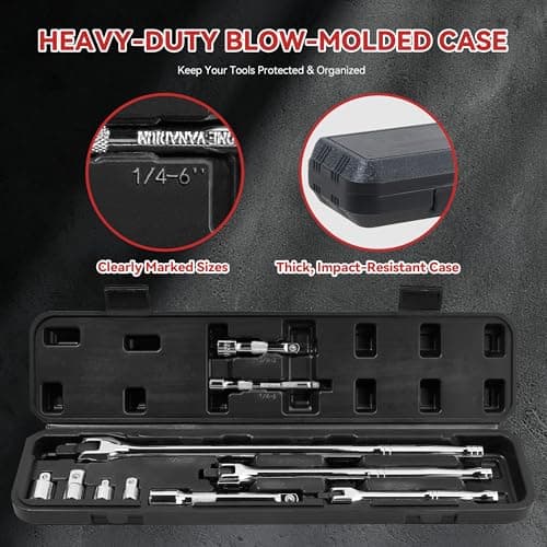KOOPOOL 10 PC Breaker Bar Set, 3/8" 1/2" 1/4" Drive, 180° Rotatable Head - Thumbnail 5