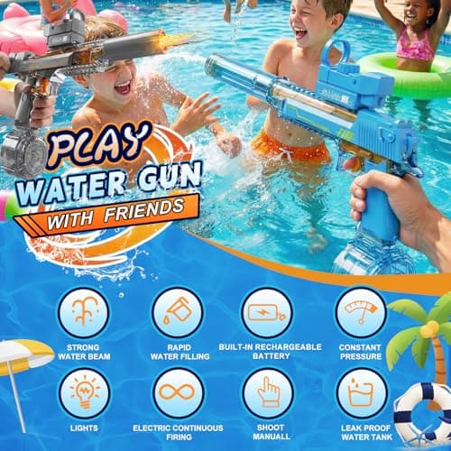UROINT Electric Water Gun Toy, Automatic Blaster Pistol 2-Pack Kids, Adults - Thumbnail 6
