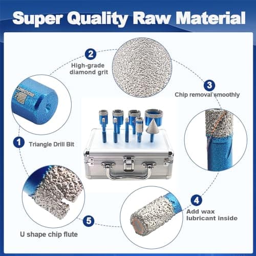 Diamond Core Drill Bit Set - BRSCHNITT Diamond Hole Saw Kit for Porcelain Tile Ceramic Marble Granite Drilling Triangle Shank（6/8/10/25/32/35/50mm&20 Finger bit&35 Chamfer bit）. - Thumbnail 5