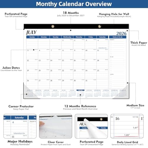 Tcamp Desk Calendar 2026-2027, Large Desktop/Wall Monthly Calendar (Jul. 2026 - Dec. 2027) 17'' x 12'' School Year Desk Planner for Home School Office Desktop - Thumbnail 5