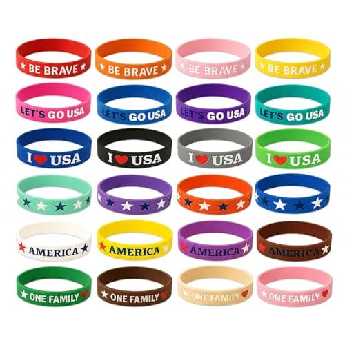 VDOR 4th of July Kids Bracelets - Silicone Wristbands Memorial Day Party Favors Gifts - No More Left Out for Age 5-8 - 24 Pack 250th Anniversary Patriotic USA Red White and Blue - Image 1