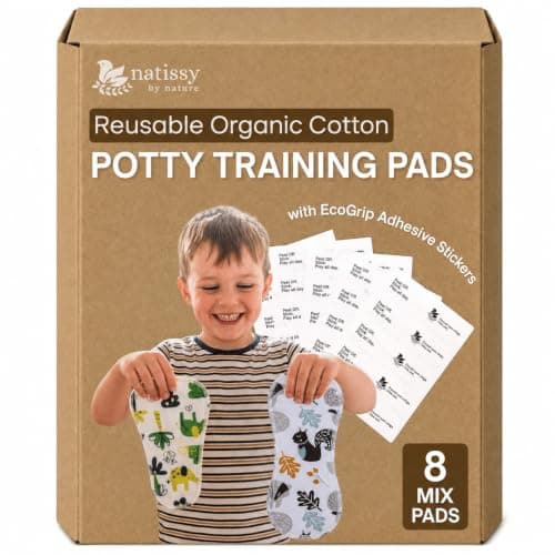Washable Potty Training Pads for Toddlers with Stay-Put EcoGrip – Made in EU (Daily + Secure 8-Pack), Light & Extra Coverage, Turns Underwear into Training Pants, All-in-One Potty Training Solution