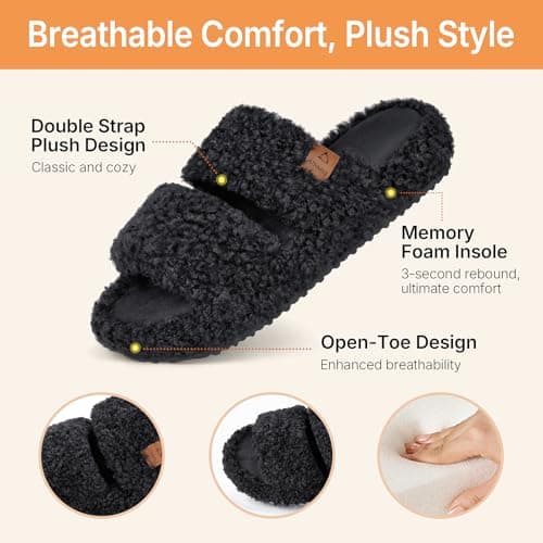 ATHMILE House Slippers for Women with Platform Memory Foam Arch Support Open Toe, Fuzzy Fluffy Cozy Womens Slippers for Home Indoor Outdoor Bedroom Ladies Christmas Gifts Pantuflas Para Mujer - Thumbnail 4