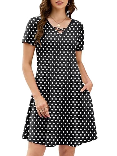 KORSIS Women's 2026 Trendy Dresses Summer Casual T-Shirt Short Sleeve Criss Cross V Neck Swing Teacher Pettite Maternity Flroal Dress with Pockets (S-2XL) - Image 1
