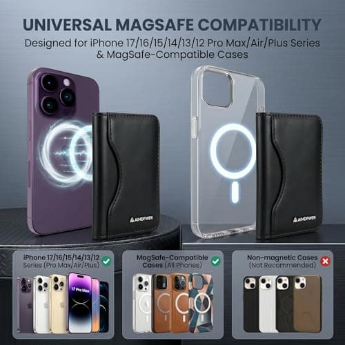 AIMDFWER Magsafe Wallet Women with 7 Credit Card Holders&ID Window, Strong Magnet Minimalist RFID Blocking Sleeves for MagSafe Phones and Cases, Compatible with iPhone 12/13/14/15/16/17 Series(Black) - Thumbnail 6