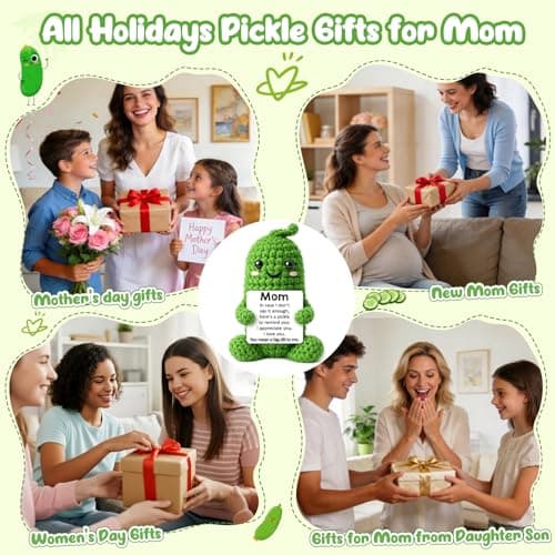 Jettryran Mothers Day Birthday Gifts for Mom from Daughter Son Handmade Positive Crochet Pickle “Big Dill”Gift for Mother in Law Stepmom Bonus First for New Mom I Love You Mama Small Decor - Thumbnail 4